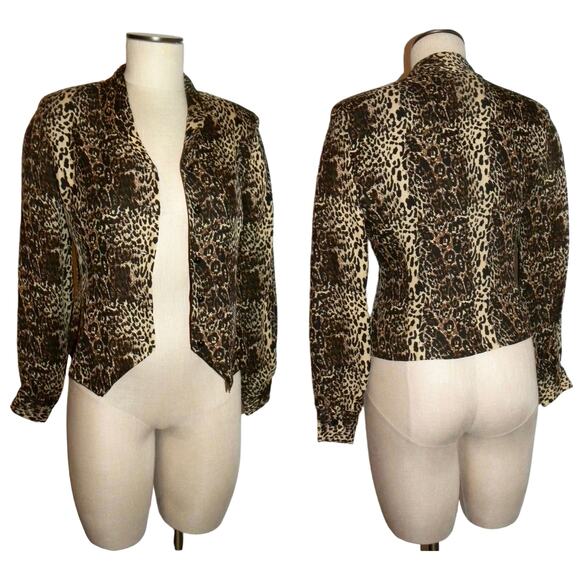 90s Leopard Print Silk Jacket | Vintage Fitted Crop Blazer | X-Small PETITE - Picture 8 of 10
